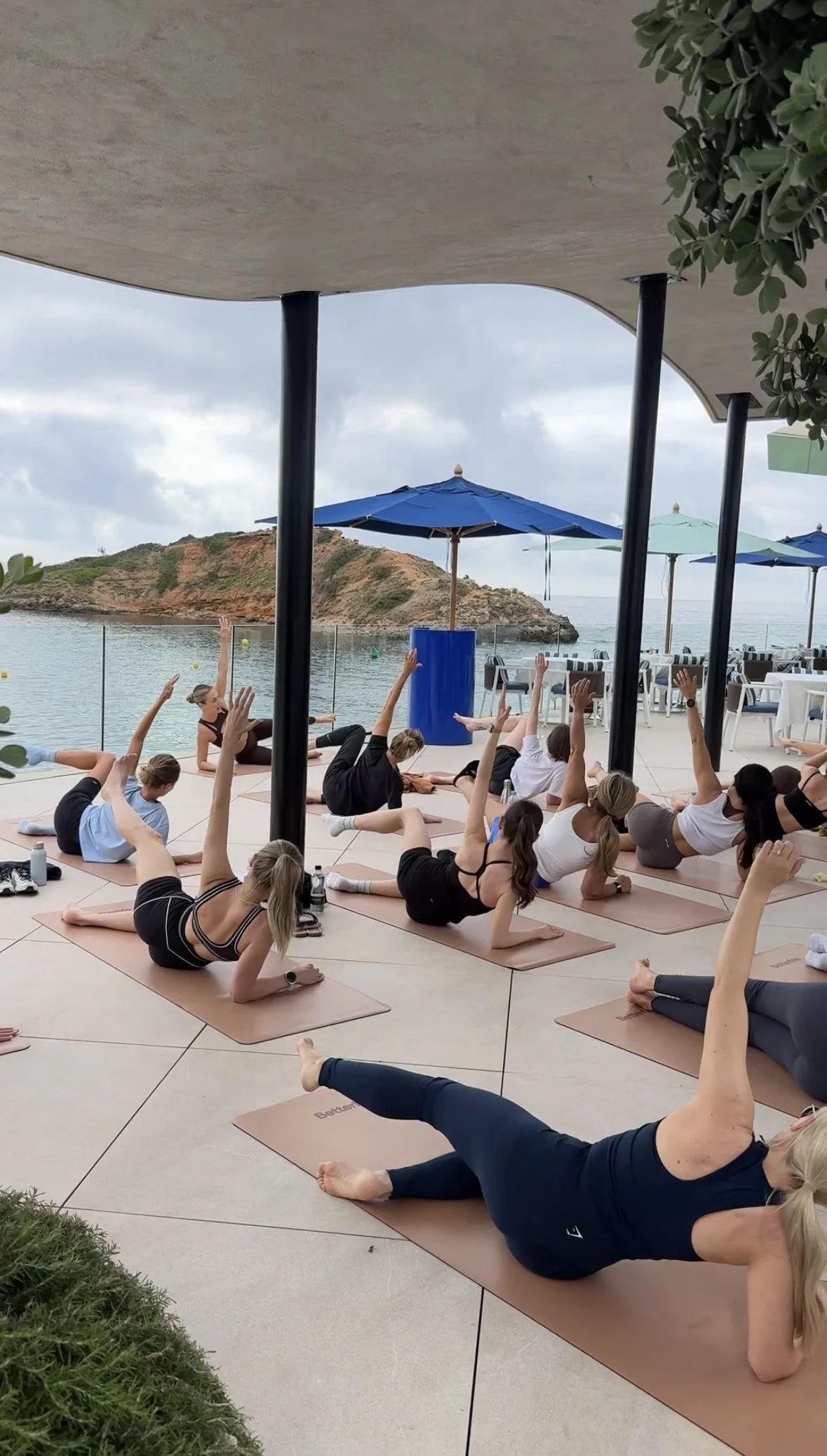 Pilates class on the terrace of Lobster Club, Puerto Portals
